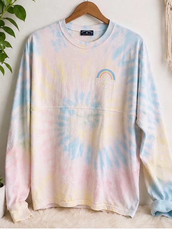 Bubba Gump Sweaters - Bubba Gump Co Pastel Tie-Dye Long Sleeve Tee with Rainbow Graphic